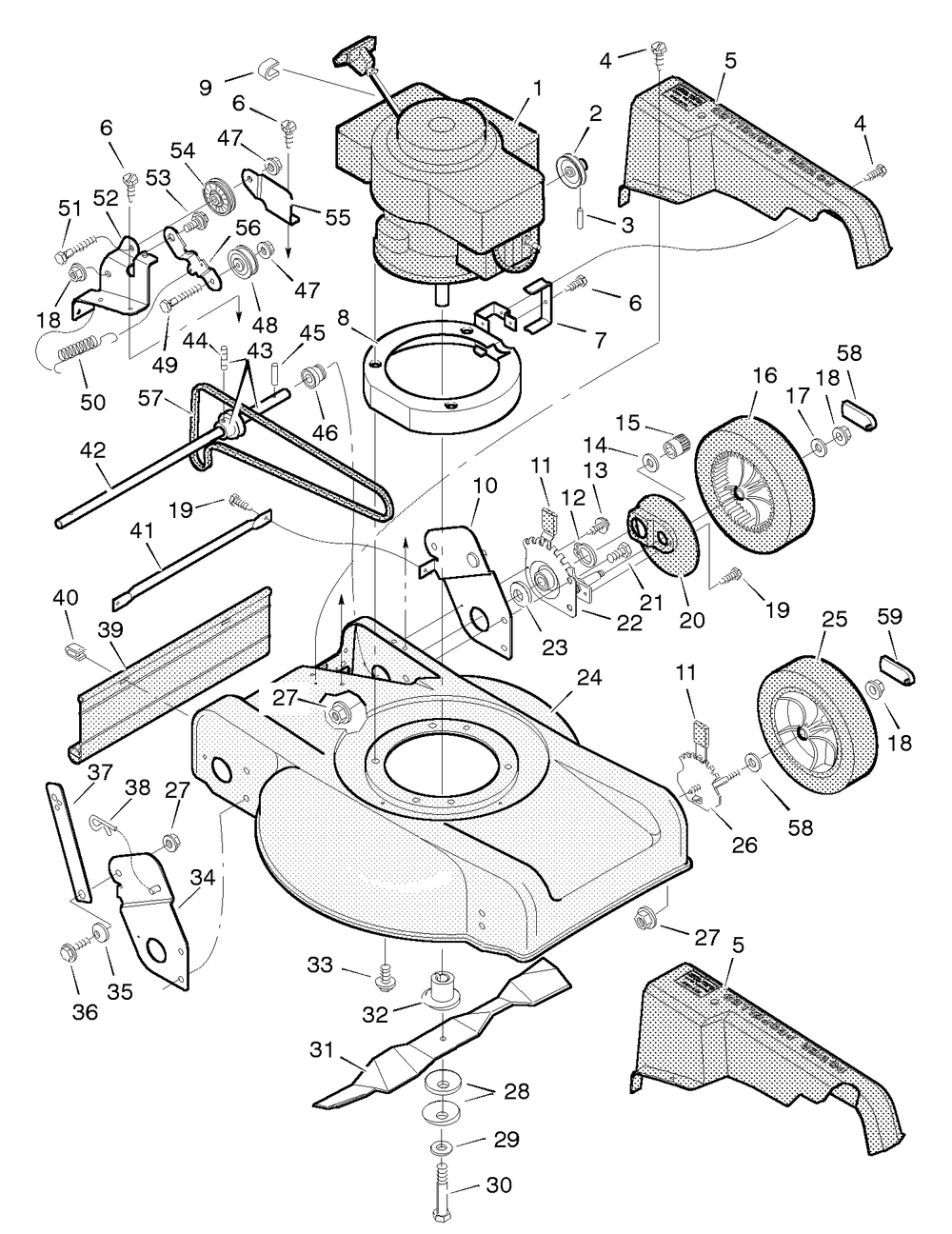 Mower Housing Assembly Diagram and Parts List for 20905X8C 1996 Briggs and Stratton Lawn Mower